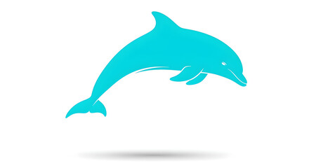 Fototapeta premium A bright cyan dolphin silhouette jumping, isolated on a white background with a soft shadow.