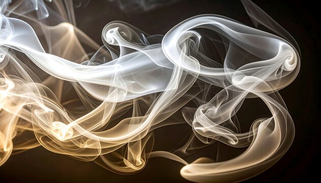 Abstract swirling smoke patterns in gold and white against a dark background