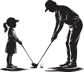 Father and Daughter Playing Golf Silhouette