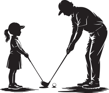 Father and Daughter Playing Golf Silhouette - Powered by Adobe
