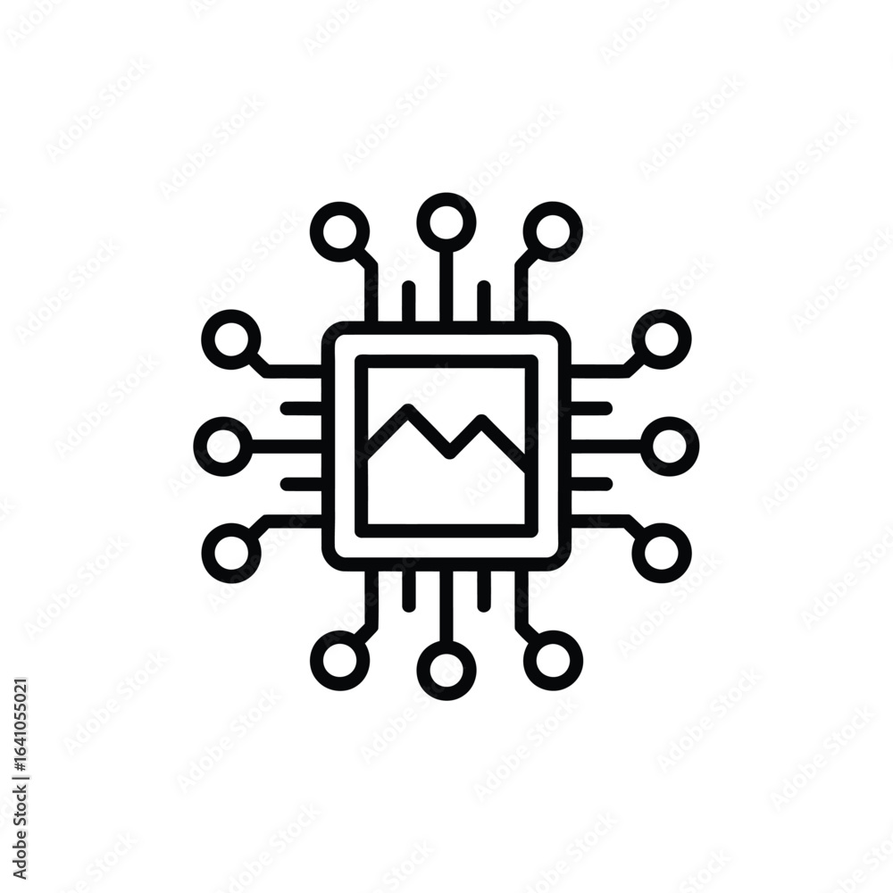 Poster microchip with mountain icon technology innovation and data processing concept