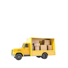 Fototapeta premium Yellow truck filled with boxes