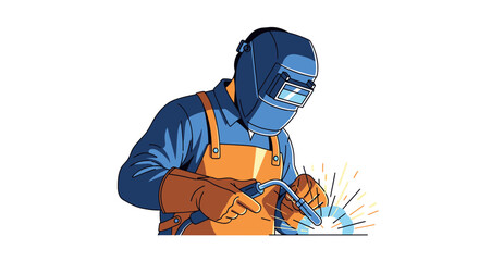 Skilled tradesman engaged in welding wearing protective equipment illustration