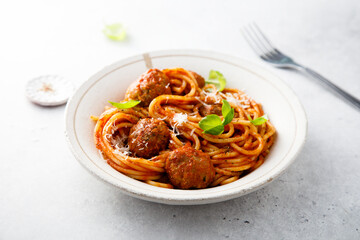 Spaghetti with meatballs and cheese