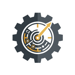 A refined watch mechanism icon. Fusing a gear and clock hand, it symbolizes precision engineering, masterful craftsmanship, and timeless design