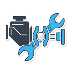 A robust automotive icon. Fusing an engine, crankshaft, and wrench, it symbolizes mechanical power, precision engineering, and expert vehicle maintenance