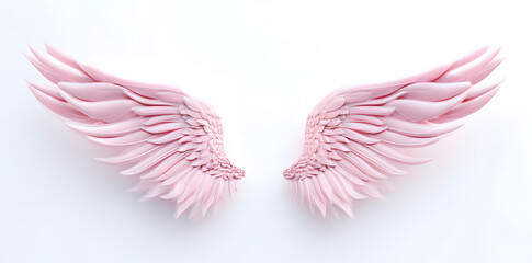 Obraz premium Pink angel wings isolated on white, symbolizing fantasy, freedom, and celestial beauty in creative design.