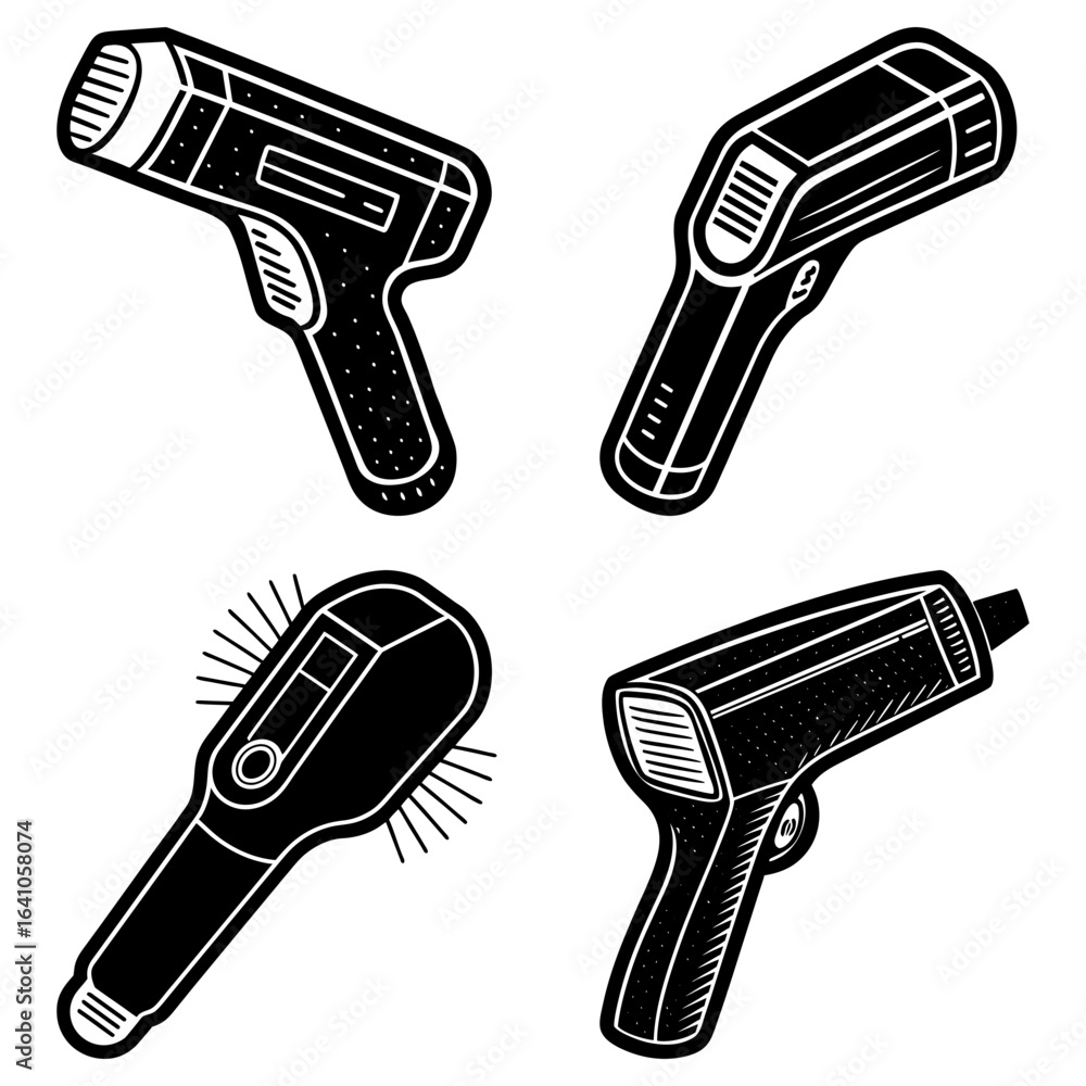Poster illustration of four different types of handheld devices with varying designs and functionalities