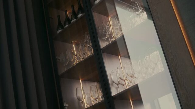 showcase with clean shiny glasses for wine
