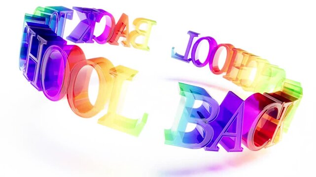 color glass text back to school on white bg rotate