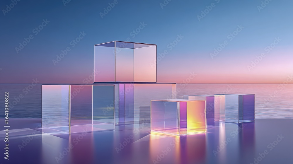 Poster translucent cubes in gradient light: modern abstract presentation for product display and elegant ba