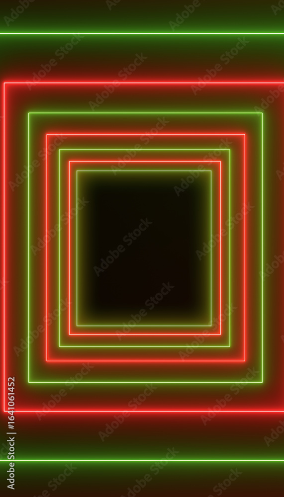 Poster vertical illustation of abstract glowing motion design with green and red neon cubes - abstract back