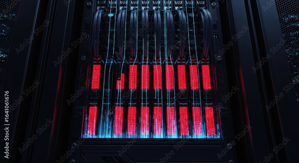 Aufkleber sophisticated server architecture with glowing red interfaces and complex cabling arrangement