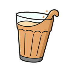 Spilled chai Glass Vector &ndash; Transparent Background Cartoon Style