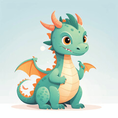 Cute Cartoon Dragon Character with Horns and a Waving Hand