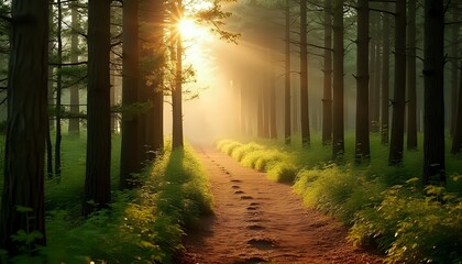 Obraz premium Forest Path in Golden Light