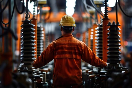 Electrical engineer working in power grid control room