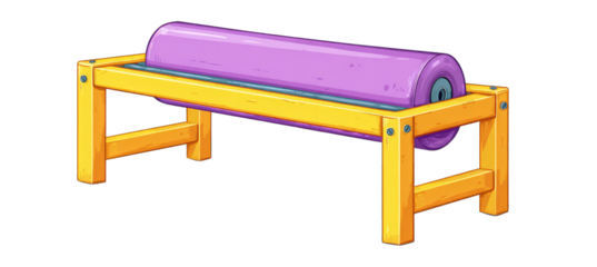 Purple rolling pin on a yellow wooden stand