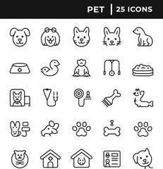 Set of pets icon collection line art vector illustration