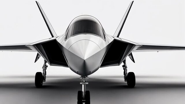 Futuristic military aircraft with aerodynamic design in gray and black, showcasing sharp angles and advanced technology, isolated against a white background.