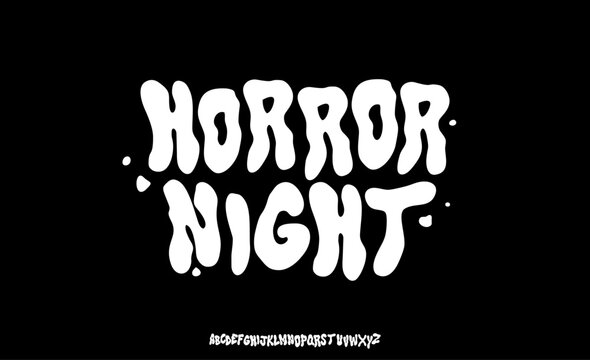 Drippy horror display font with spooky liquid style, perfect for Halloween designs, horror movie posters, creepy party invitations, streetwear logos, and spooky typography projects. Includes uppercase
