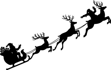 Santa Claus Sleigh and Reindeer Silhouette Illustration