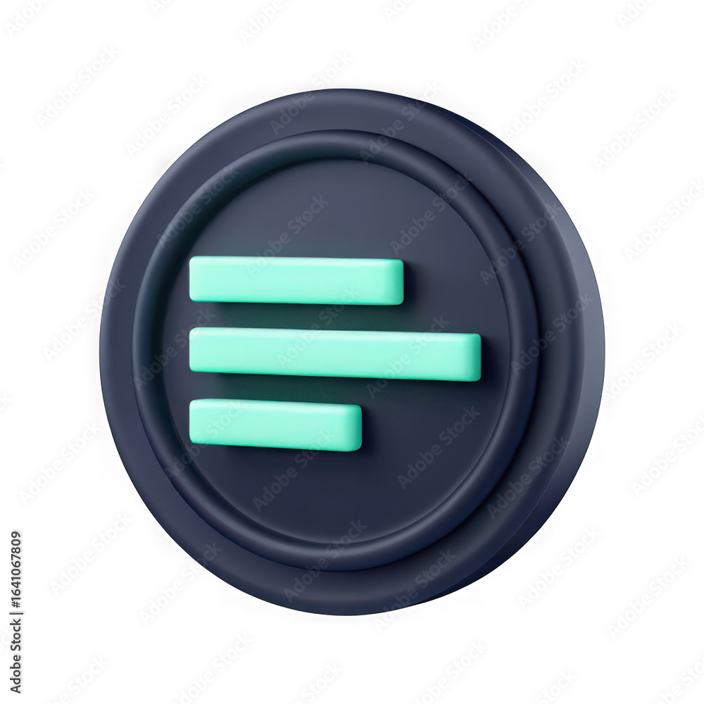 Fototapete 3d modern dark circular icon with three horizontal glowing light blue bars representing data or prog