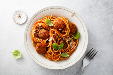 Spaghetti with meatballs and cheese