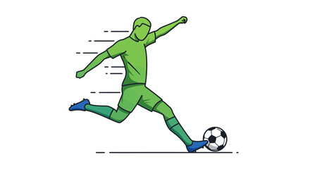 Dynamic soccer player kicking the ball with vibrant energy and power in a sports illustration