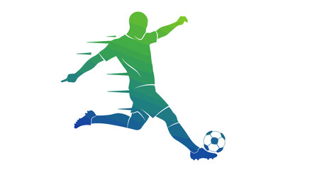 Dynamic soccer player kicking ball in action, vibrant illustration for sports and game design