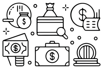 Financial business wealth icons silhouette isolated on white background