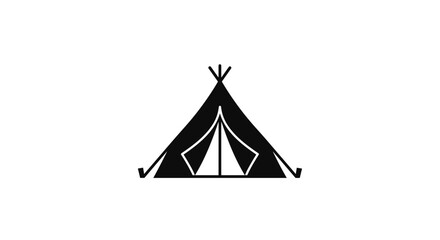 Camping tent icon in black and white.