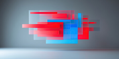 Obraz premium Abstract design with overlapping geometric shapes in red and blue tones.