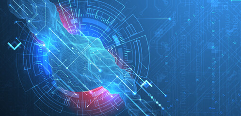 Abstract data background with wireframe wave and circuit lines. Technology concept. Vector