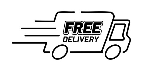 Free Delivery Icon and Fast Delivery Truck Badge With Speedy Car or Clock Icon