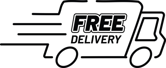 Free Delivery Icon and Fast Delivery Truck Badge With Speedy Car or Clock Icon