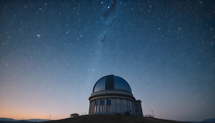 Large astronomical telescope installed on top of a hill, designed for observing celestial objects and conducting astrophysics research