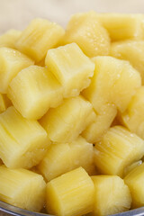 Thai candied cassava in syrup dessert close-up for traditional sweet dishes