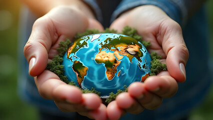 Artistic World Map Rendered on Open Hands