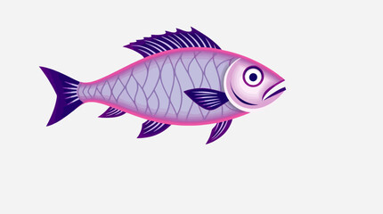 A stylized illustration of a pink and purple fish swimming.