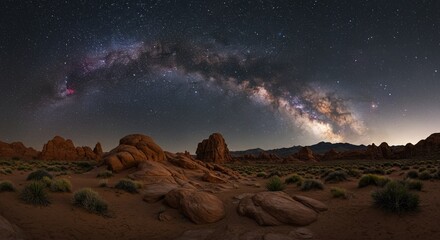 Stunning Milky Way galaxy over desert landscape evokes awe and wonder, inspiring travel dreams