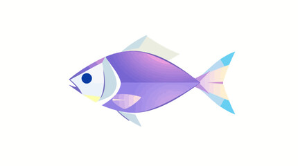 A stylized illustration of a purple fish with geometric shapes and vibrant colors, isolated on white.