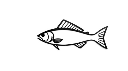 Simple black and white illustration of a fish swimming in a white space.
