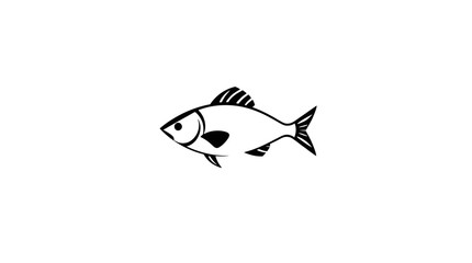 Simple black and white line drawing of a fish swimming, isolated on a white background.