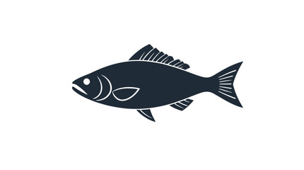 Silhouette of a fish, profile view, dark navy blue color.