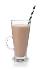 Tasty chocolate milkshake in glass isolated on white