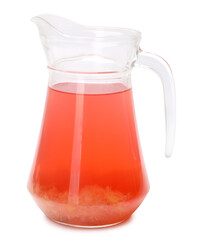 Tasty compot in glass jug isolated on white