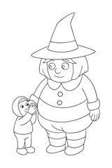 Witch Checking Hansel Hand Outline Vector Illustration