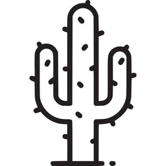 Cactus icon isolated on white background, a simple line art illustration of a desert plant, perfect for botanical designs, minimalist graphics, and naturethemed projects