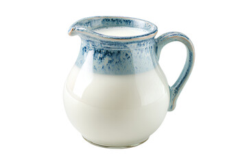 White ceramic jug with fresh milk isolated on white background